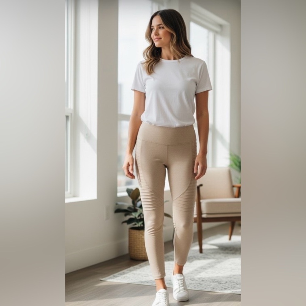 Athleta Delancey Moto Leggings Tan Textured Size M